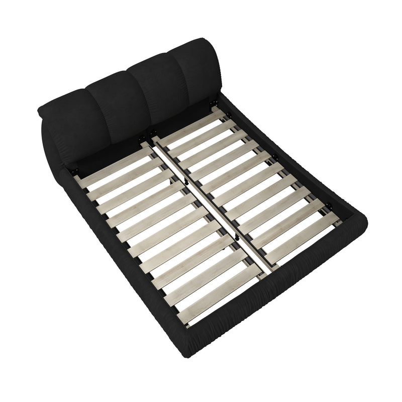 Luxury Upholstered Platform Bed With Oversized Padded Backrest And Solid Wood Frame