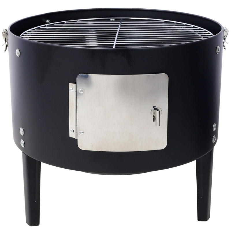 Heavy Duty Round Bbq Grill 17" Steel Charcoal Smoker For Outdoor Cooking - Black