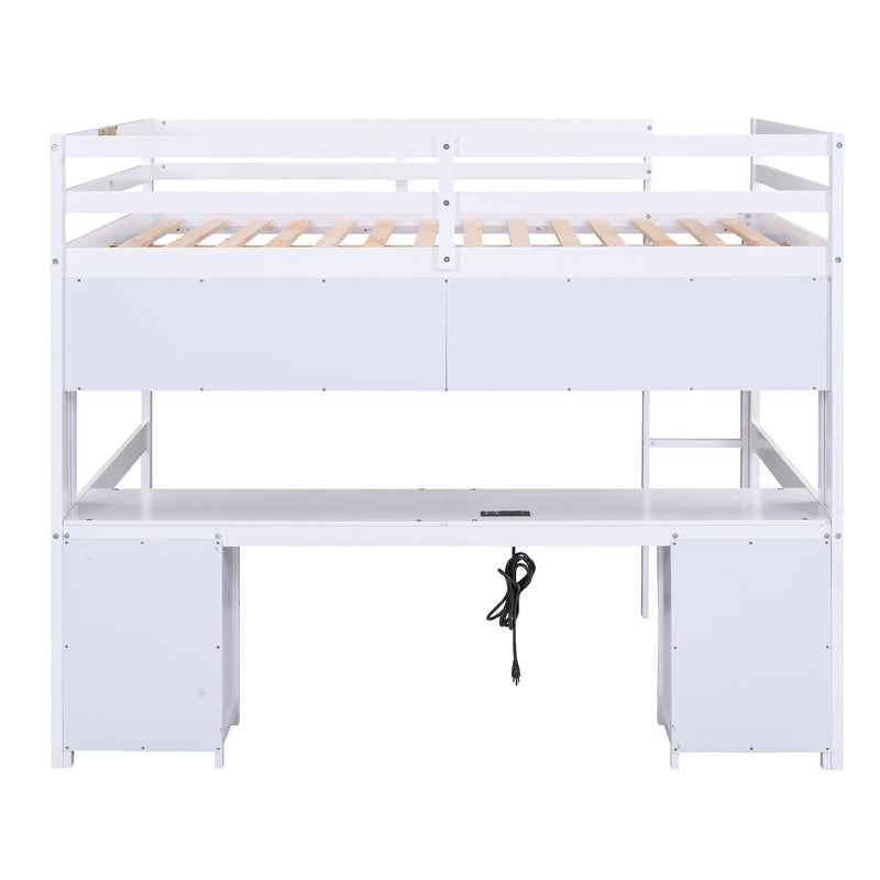 Loft Bed With Desk, Cabinets, Drawers, Charging Station And Bedside Tray