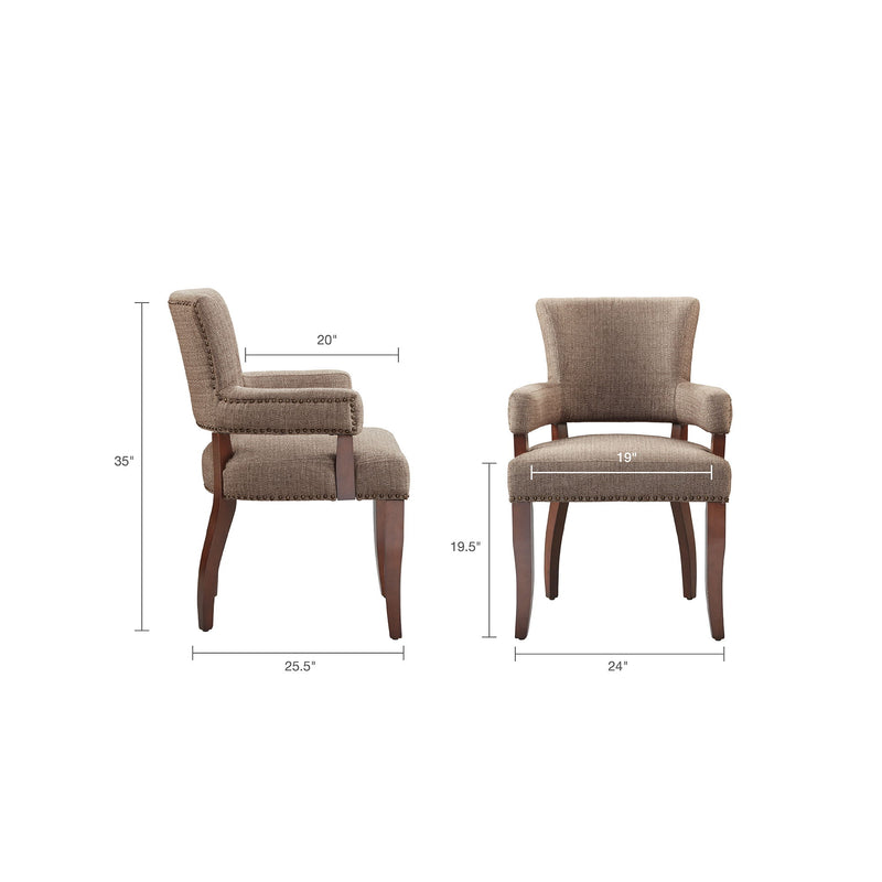 Elegant Arm Dining Chair With Brass Nail Head Detailing