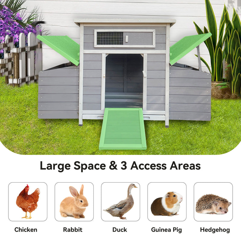 Chicken Coop, Large Outdoor Hen House With Run And Nesting Box Poultry Cage, Rabbit Hutch - Grayish Purple