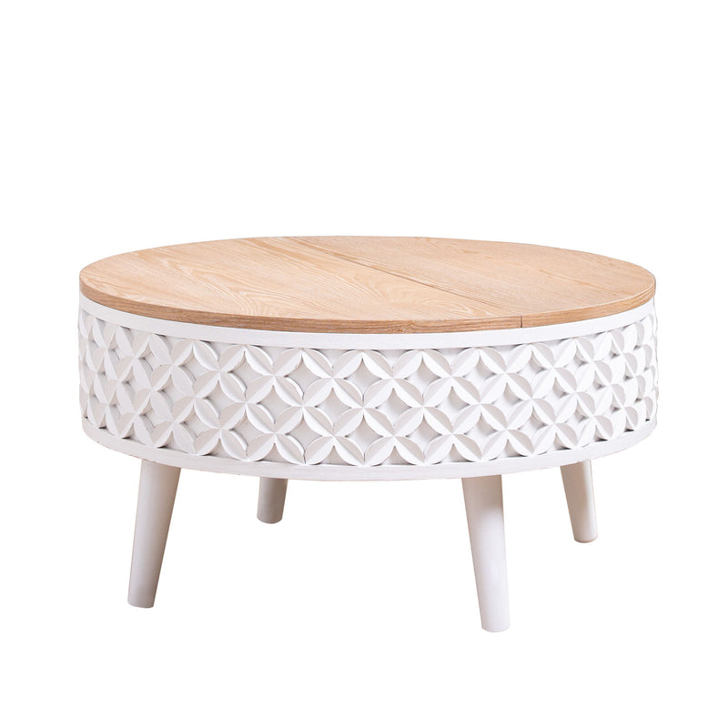 Round Coffee Table With Storage - White / Light Oak