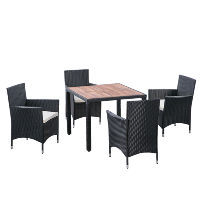 Outdoor Patio Wicker Dining Set With Acacia Wood Top