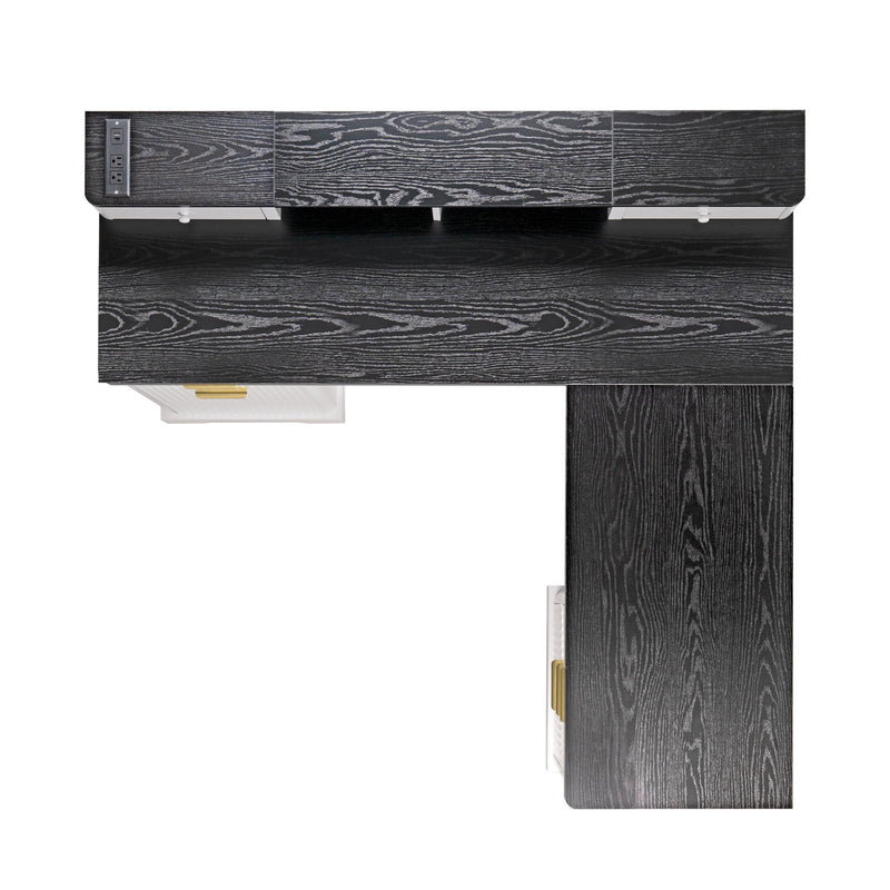 Fluted L-Shaped Desk With Charging Station & Storage Cabinet
