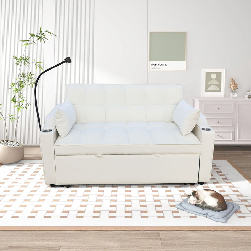 Modern Loveseat With Pullout Bed, Adjustable Reclining Backrest