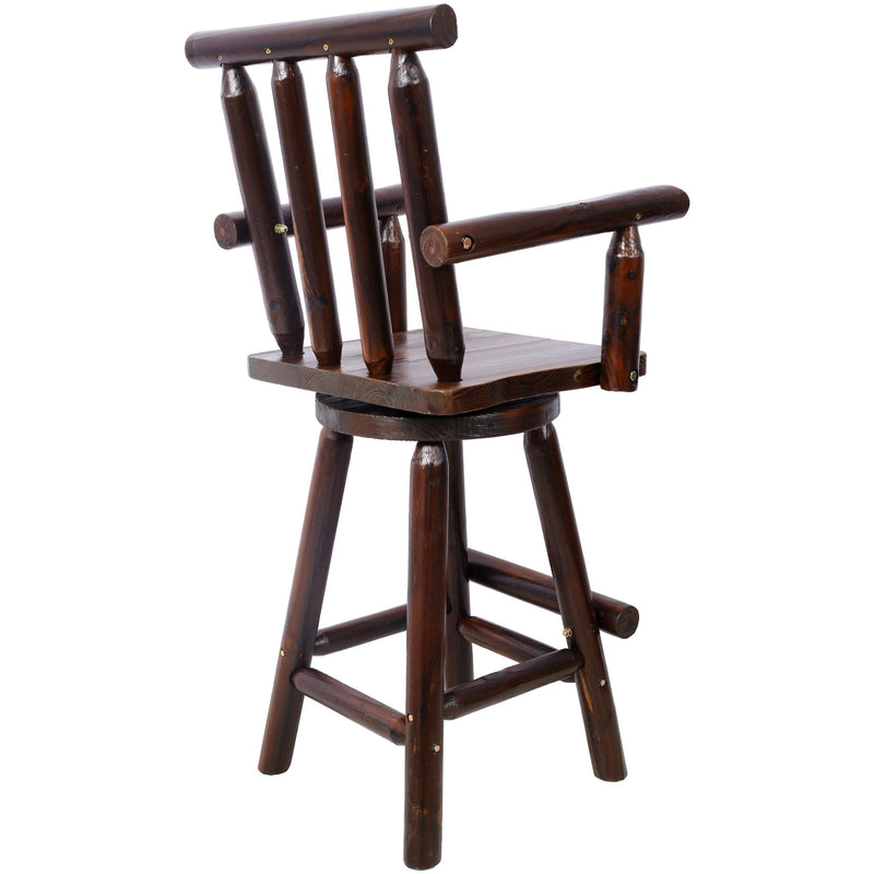 Rustic Bar Stool, Fir Wood Construction, Wide Armrest
