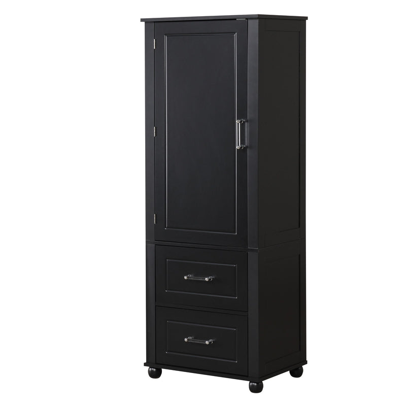 Tall Freestanding Bathroom Storage Cabinet With 2 Drawers And Adjustable Shelf