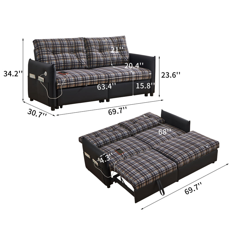 Sleeper Sofa, Expandable Sectional With Ottoman For Living Room - Black