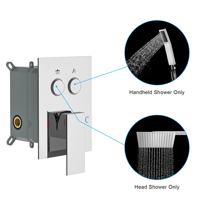 Dual Shower Head System With Square Rain Shower And Rough In Valve