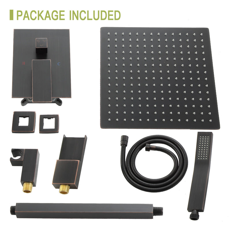 Modern Shower System With Waterfall Tub Spout, 12" Ceiling Mount Square Shower