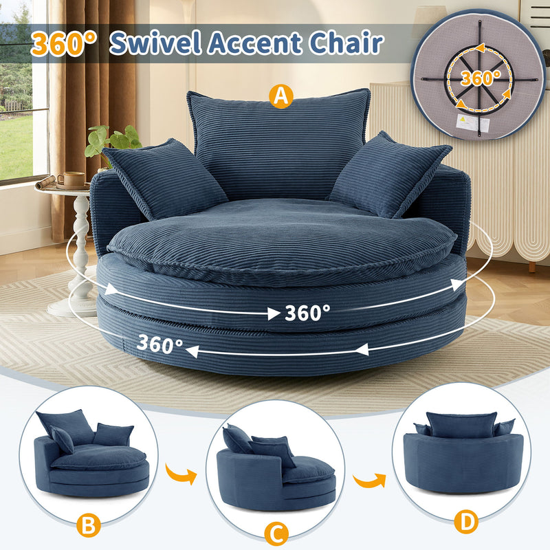360° Swivel Accent Barrel Chair With Dual Layer Cushion And 3 Removable Pillows