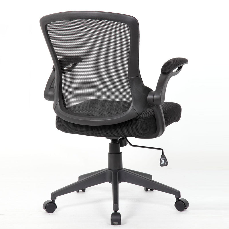 Office Chair With Mid Back Design, Adjustable Height And Foldable Armrests - Black
