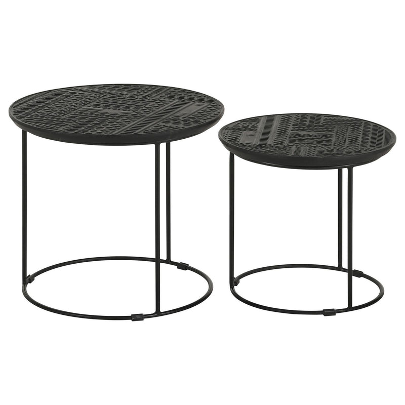 2 Piece Nesting Table With Embossed Tops And Base - Black