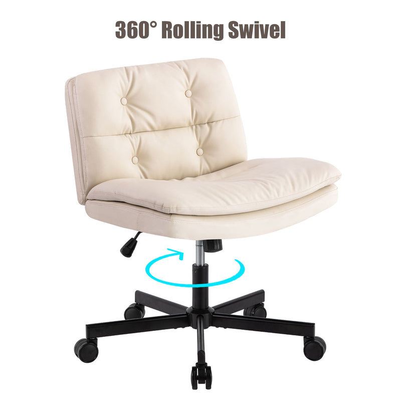 Large Size Swivel Home Office Desk Chair Armless Office Room Chair - Beige