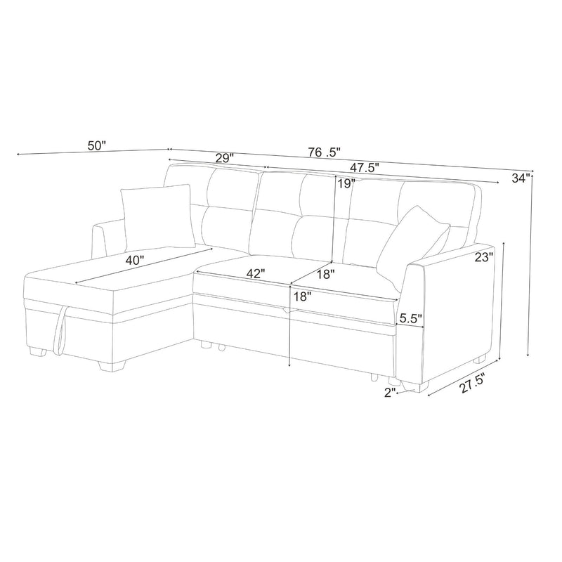 Upholstered Sectional & Pull Out Bed And Chaise Storage
