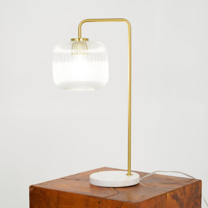 Haven - Clear Table Lamp, Button Control - Gold / White / White Marble