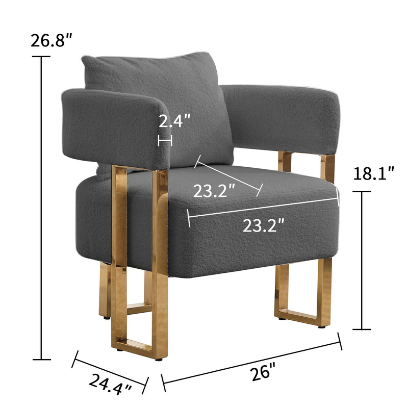 Modern Decorative Chair Teddy Fleece Upholstered And Metal Foot