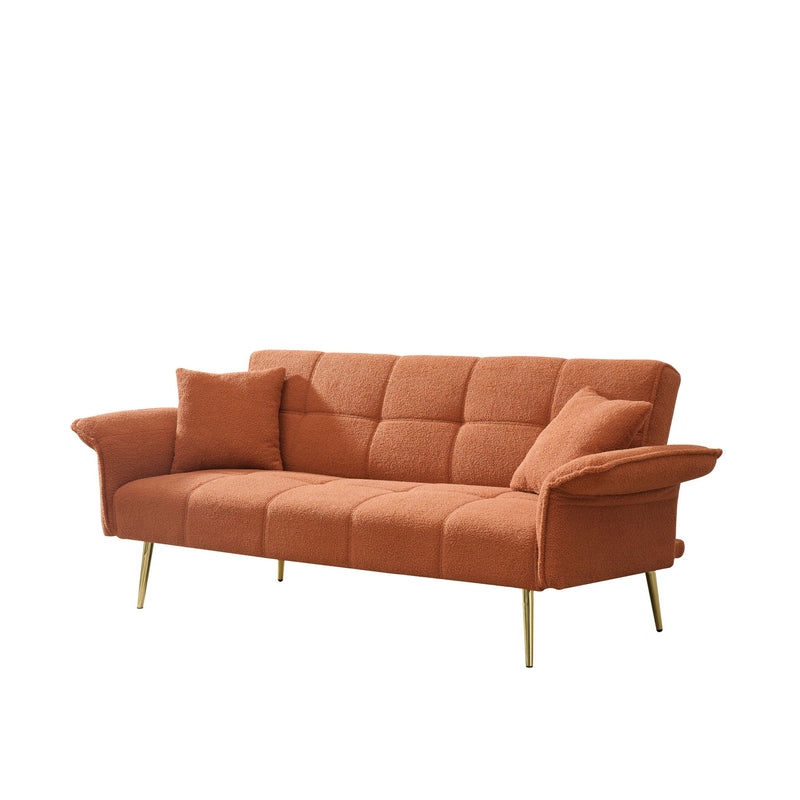 Convertible Double Futon Sofa Bed With Folding Armrests For Living Rooms