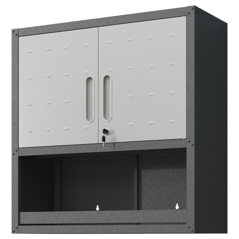 Metal Wall Mounted Tool Storage Cabinet With Locking Door, 1 Shelf & 1 Drawer