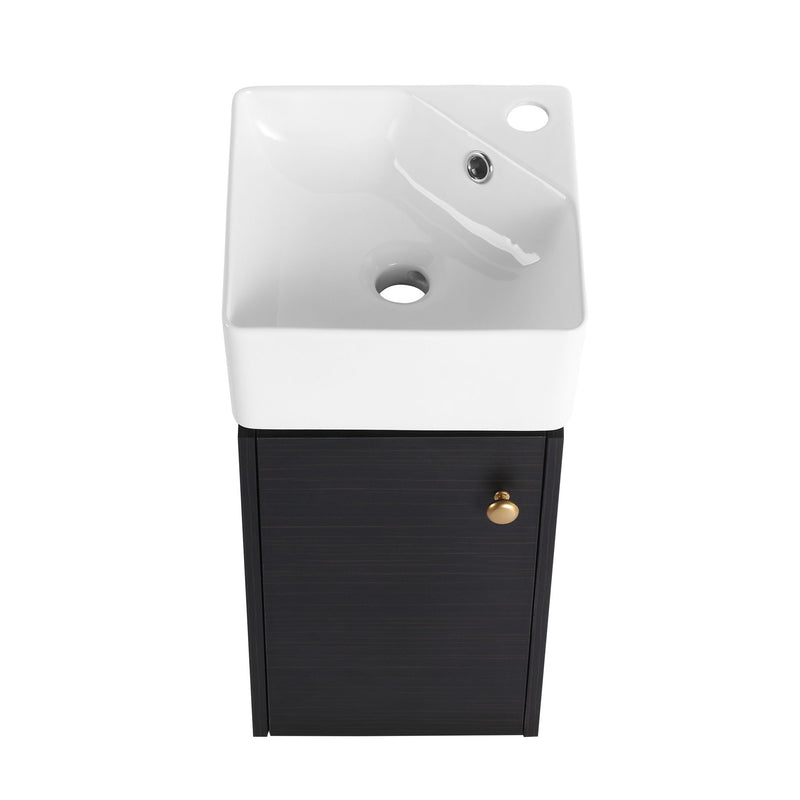 Compact Bathroom Vanity With Sink, Soft Close Door - Black Chestnut