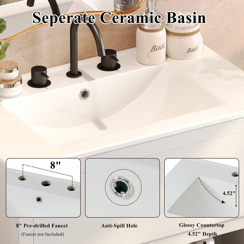 Double Sinks Bathroom Vanity Set With 2 Ceramic Basins