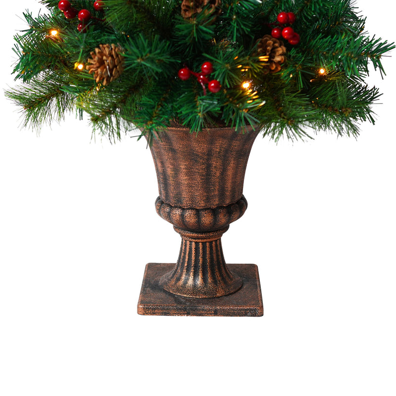Christmas Lamp Post Decor With Plaid Bow, Artificial Outdoor Holiday Decor (Set of 2) - Brown / Bronze / Green