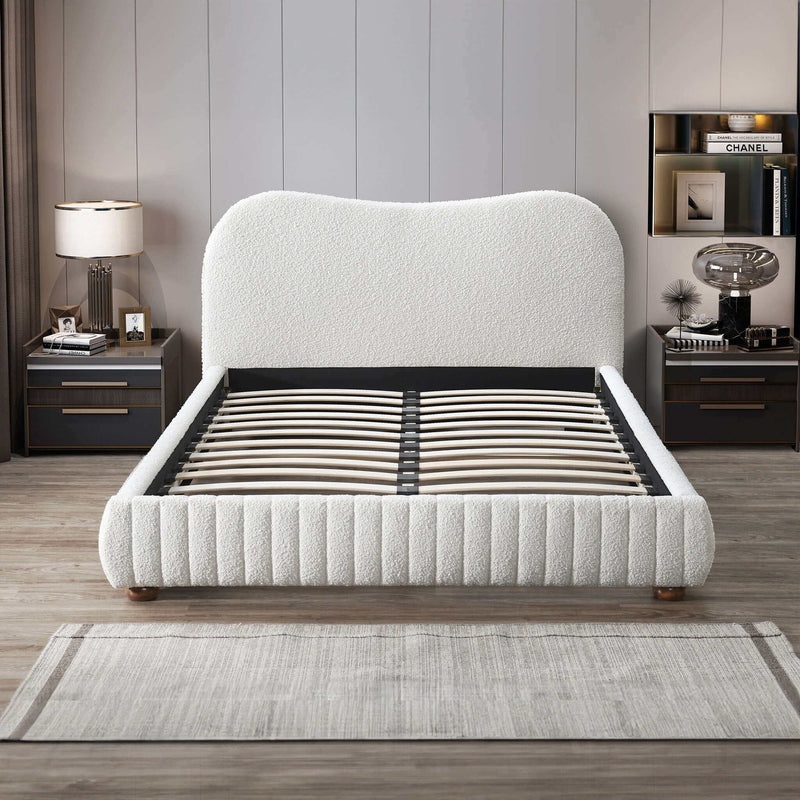 Norme - Queen Size Upholstered Low Profile Platform Bed - Cream