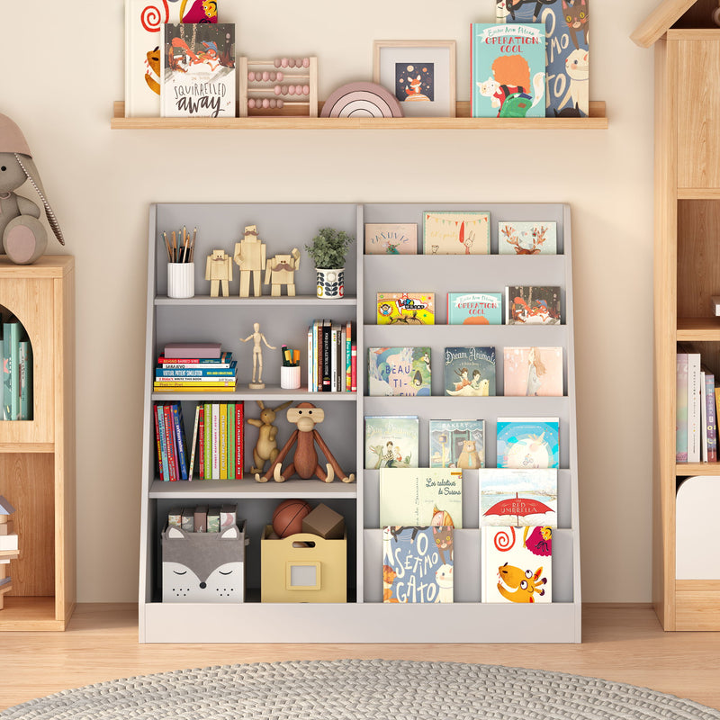Bookshelf And Toy Storage Organizer, 4 Tier Bookcase With Display Stand For Playroom