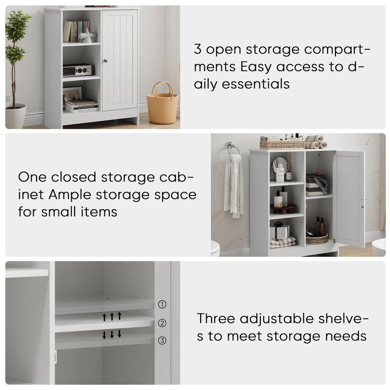 Classic Freestanding Bathroom And Kitchen Storage Cabinet With Adjustable Shelves - White