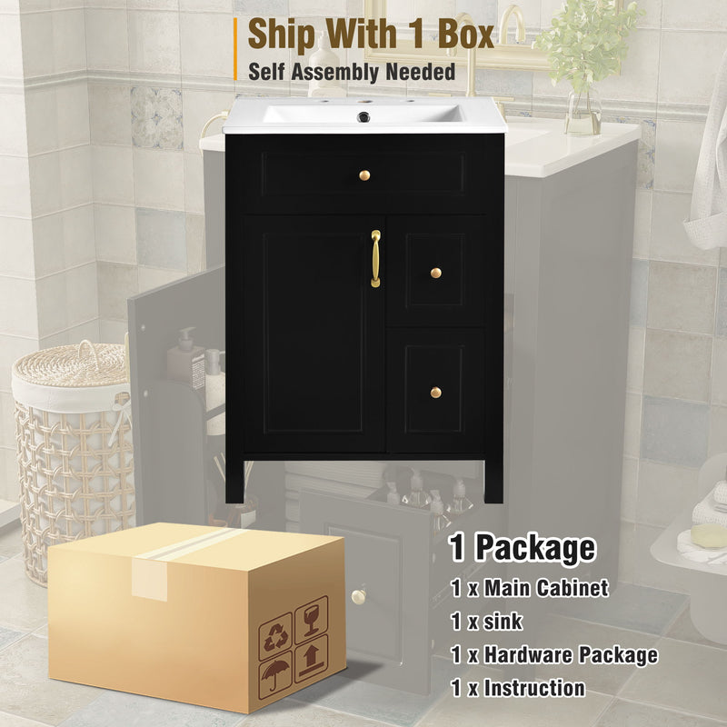 Elegant Bathroom Vanity With Ceramic Sink, Soft Close Doors And Drawers, Double Storage Racks