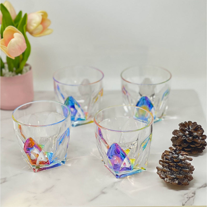 Leading Ware Rainbow Diamond Acrylic Glasses Drinking (Set of 4) Dof 9Oz Bpa Free Plastic Cocktail Glasses - Clear