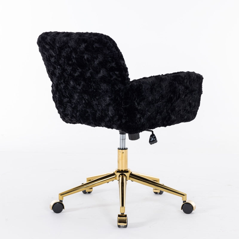 Office Chair, Artificial Rabbit Hair Home Office Chair With Metal Base, Adjustable Desk Chair Swivel Office Chair, Vanity Chair