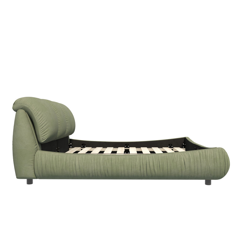 Luxury Upholstered Platform Bed With Oversized Padded Backrest And Solid Wood Frame