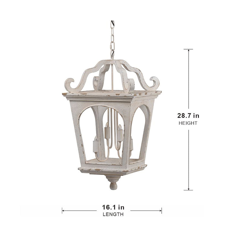 4 Light Wood Chandelier, Hanging Light Fixture With Adjustable Chain For Kitchen, Bulb Not Included - Cream White