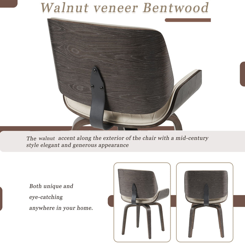 Dining Chair 360° Swivel, Ergonomic Design Upholstery, Bentwood Frame, (Set of 2) - Beige