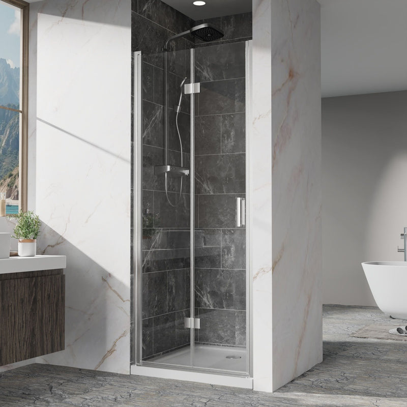 Bifold Frameless Shower Door With Tempered Clear Glass