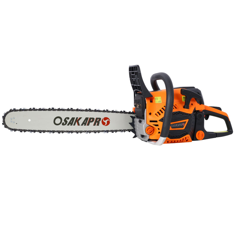62Cc Gas Powered Chainsaw 2 Cycle Handheld Cordless Chain Saw Aluminium 18" And 20" Guide Bar - Orange