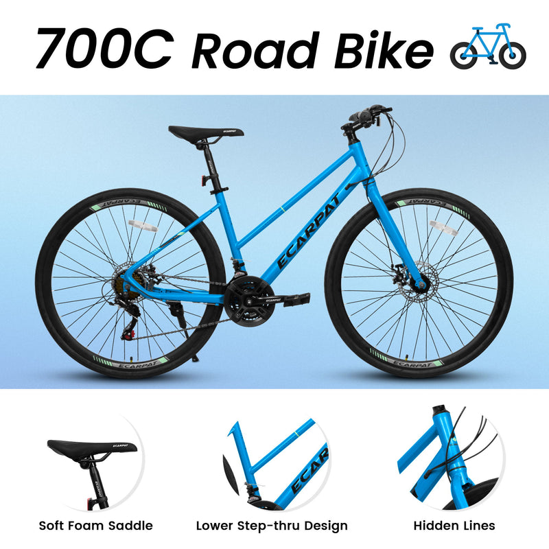 A28250 Road Bike With Aluminum Alloy Wheels, 21 Speed Gear System, Disc Brakes, Wide Tires