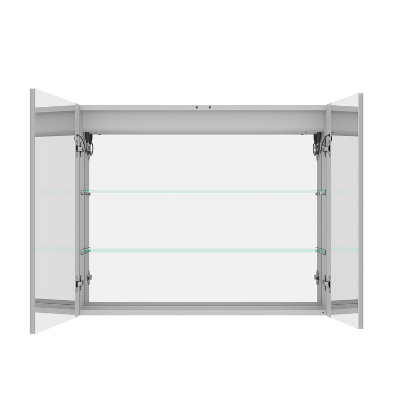 36" X 30" Medicine Cabinet With LED Vanity Mirror, Anti-Fog Recessed Or Surface Mount Bathroom Double Door Large Storage 3000K~6000K Bright Lighted Aluminum Storage Cabinet With Touch Switch - Silver