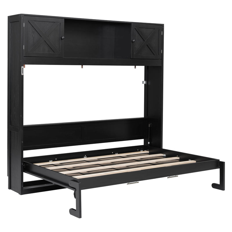 Full Size Murphy Bed With Storage Cabinets - Black