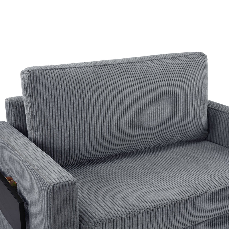 Sleeper Sofa With Foldable Mattress, USB Ports, Side Table & Storage Pocket