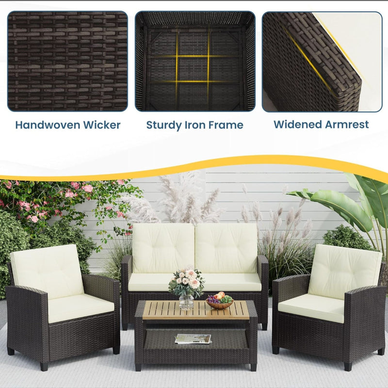 Modern All-Weather Patio Set With Cushions And Table