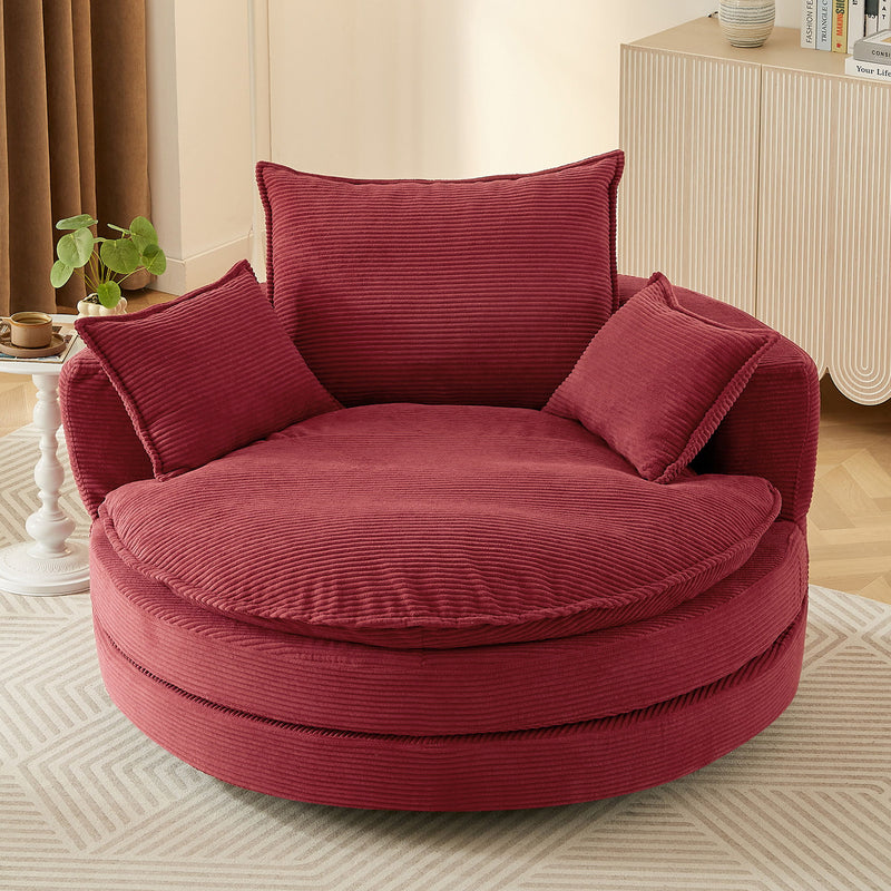 360° Swivel Accent Barrel Chair With Dual Layer Cushion And 3 Removable Pillows