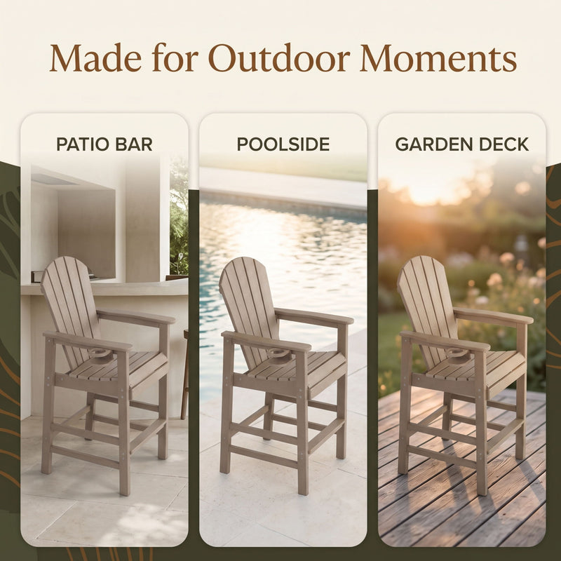 Bar Height Adirondack Chair With Cup Holder And Armrests