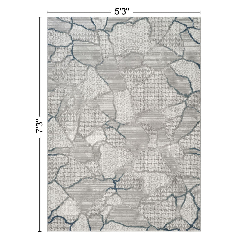 Geometrix - 5'3" X 7'3" Area Rug, Geometric 3D Effect - Ivory / Gray - Polyester