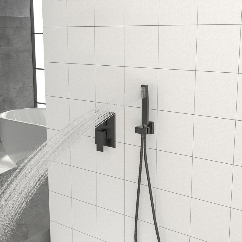 Dual Shower Head 10" Ceiling Mount Square Shower System With Rough In Valve - Matte Black