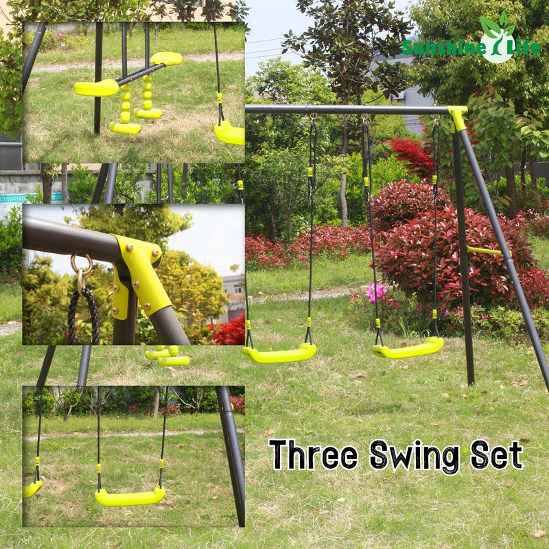 Xns008 Interesting Triple Children Metal Safe Swing Set 440Lbs For Outdoor Playground Three Seat Swing For Age 3+ - Green / Black