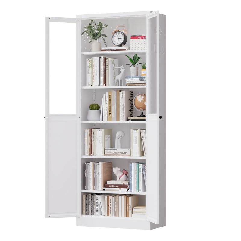 Tall Metal Kitchen Pantry Cabinet With Adjustable Shelves And Silent Magnetic Doors - White