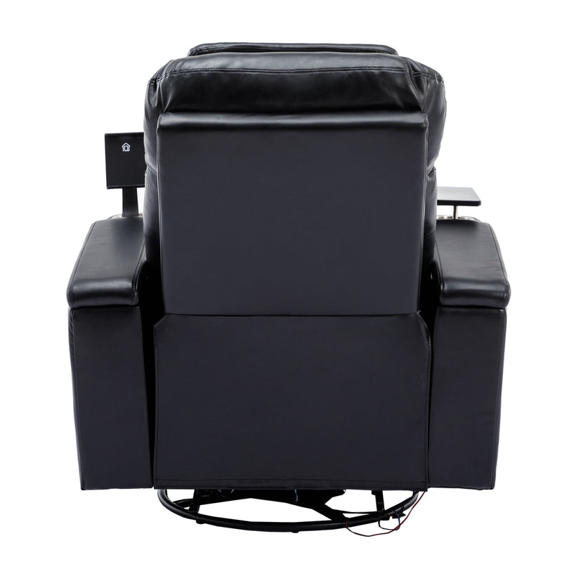 270° Power Swivel Recliner Home Theater Chair With Hidden Arm Storage, LED Light, Cup Holder, And Tray Table