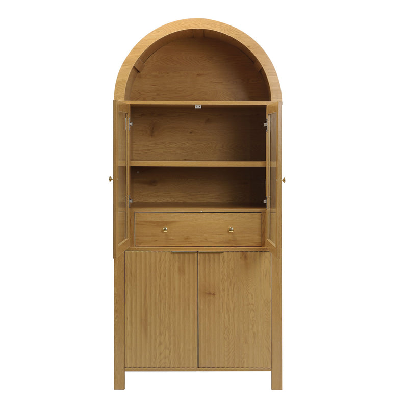 Fluted Tall Arched Pantry Cabinet With Adjustable Shelves